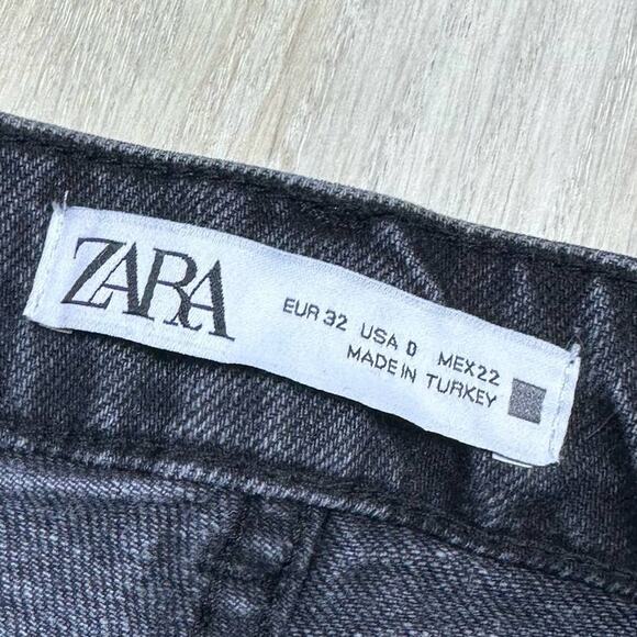 Zara Black Dark Wash Wide Leg High Rise Button Fly Denim Casual Trendy Jeans 0 - Picture 13 of 14